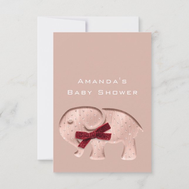 Glitter Baby Shower Rose Modern Elephant Red Invitation (Back)