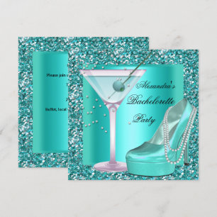 Glitter Bachelorette Party Aqua Teal Blue Invitation