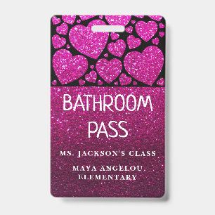 Glitter Back To School Hearts Bathroom Hall Pass ID Badge