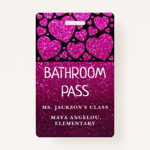 Glitter Back To School Hearts Bathroom Hall Pass ID Badge