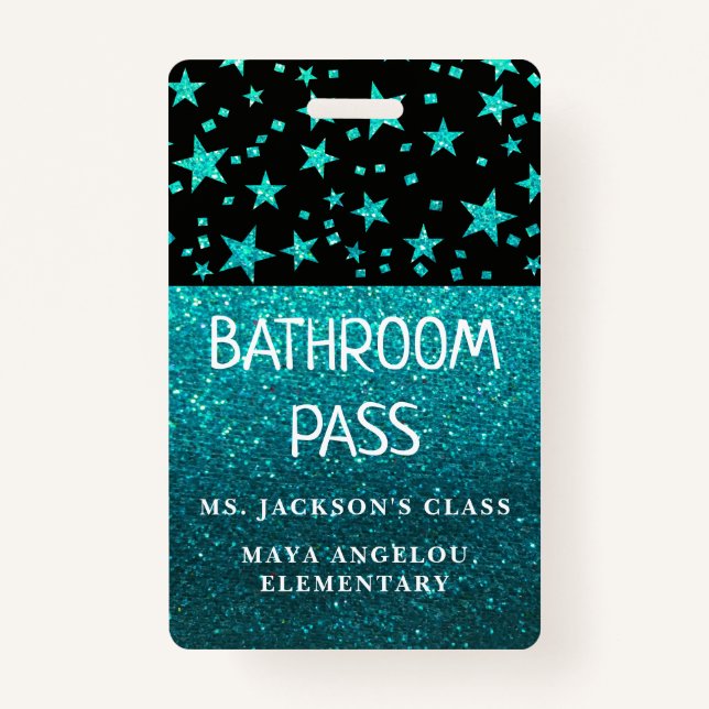 Glitter Back To School Stars Bathroom Hall Pass ID Badge (Back)