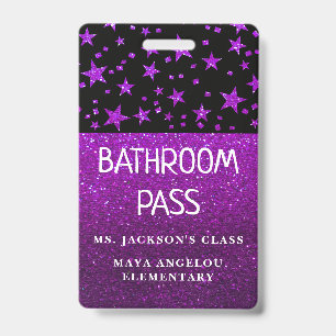 Glitter Back To School Stars Bathroom Hall Pass ID Badge