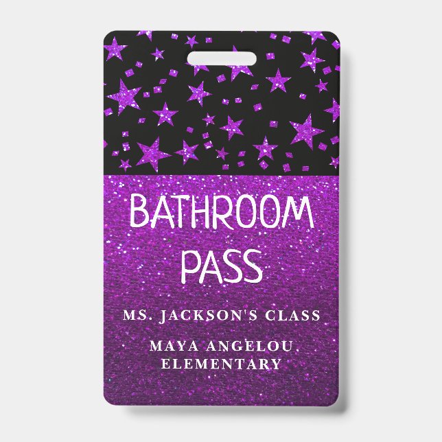 Glitter Back To School Stars Bathroom Hall Pass ID Badge (Front)