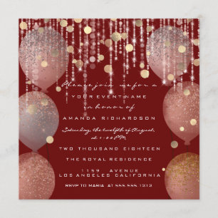 Glitter Balloon Rose Gold Bridal Sweet 16th Maroon Invitation