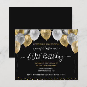 Glitter Balloons 40th Birthday Party Invitation