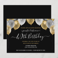 Glitter Balloons 40th Birthday Party Invitation