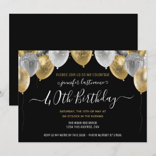 Glitter Balloons 40th Birthday Party Invitation