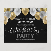 Glitter Balloons 40th Birthday Party Save the Date