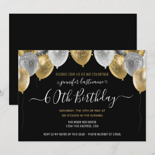 Glitter Balloons 60th Birthday Party Invitation