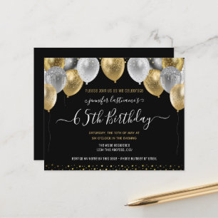 Glitter Balloons 65th Birthday Party Invitation