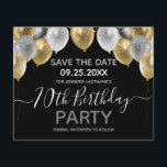 Glitter Balloons 70th Birthday Party Save the Date<br><div class="desc">Elegant faux silver and gold glitter balloons on the top border. All text is adjustable and easy to change for your own party needs. Great elegant save the date birthday party template design.  any year,  age can be changed</div>