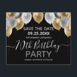 Glitter Balloons 70th Birthday Party Save the Date<br><div class="desc">Elegant faux silver and gold glitter balloons on the top border. All text is adjustable and easy to change for your own party needs. Great elegant save the date birthday party template design.  any year,  age can be changed</div>