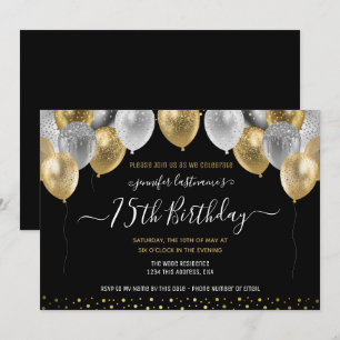 Glitter Balloons 75th Birthday Party Invitation