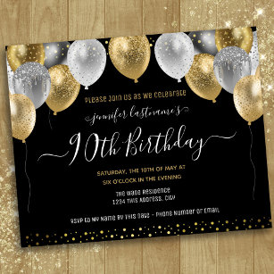 Glitter Balloons 90th Birthday Party Invitation