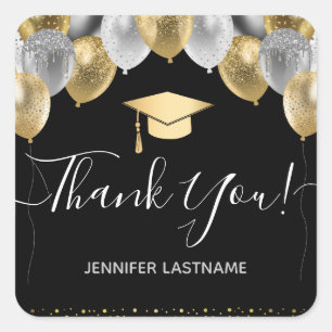Glitter Balloons Graduation Party Thank You Square Sticker