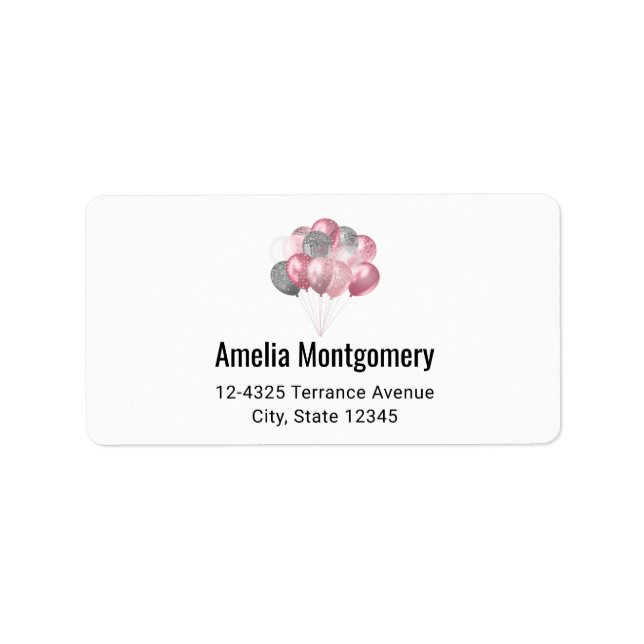 Glitter Balloons Pink and Silver Address Label (Front)