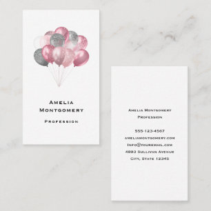Glitter Balloons Pink and Silver Business Card