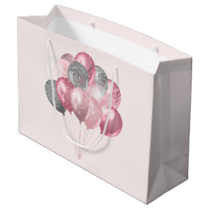 Glitter Balloons Pink and Silver Large Gift Bag
