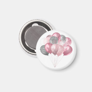 Glitter Balloons Pink and Silver Magnet