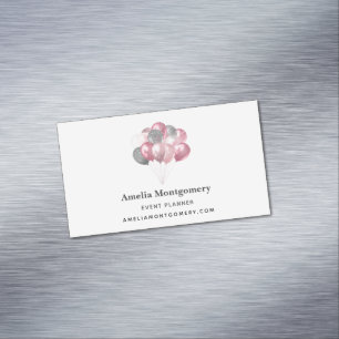 Glitter Balloons Pink and Silver Magnetic Business Card