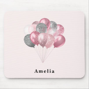 Glitter Balloons Pink and Silver Mouse Mat