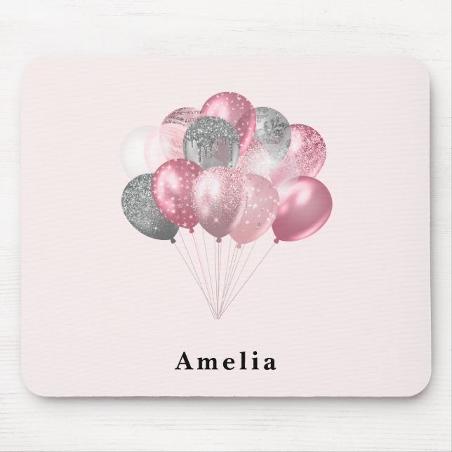 Glitter Balloons Pink and Silver Mouse Mat (Front)