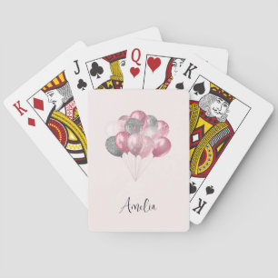 Glitter Balloons Pink and Silver Playing Cards