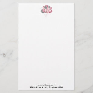 Glitter Balloons Pink and Silver Stationery