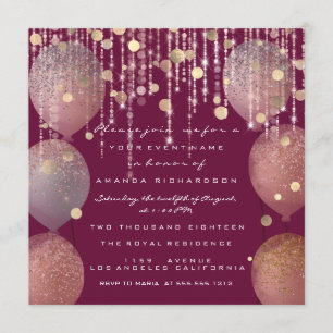 Glitter Balloons Rose Bridal Sweet 16th Marsal Invitation