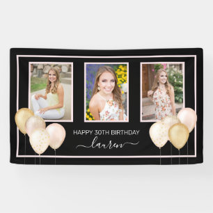 Glitter Balloons Three Photos Black 30th Birthday  Banner