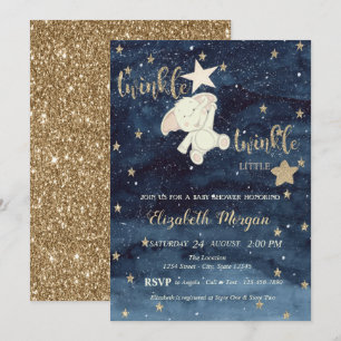 Glitter Bear Blue Twinkle Little Star Baby Shower Invitation
