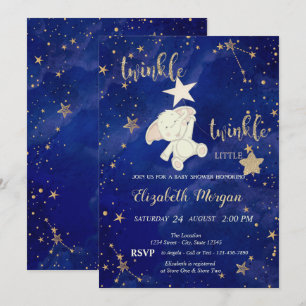 Glitter Bear Twinkle Little Star Baby Shower Invitation