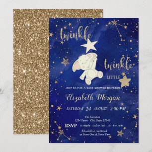 Glitter Bear Twinkle Little Star Gold Baby Shower Invitation