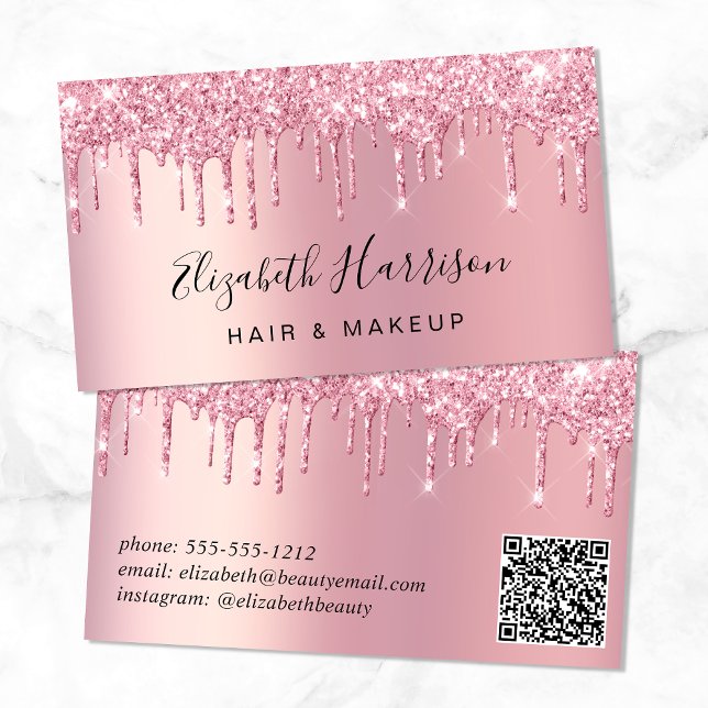 Glitter Beauty QR Code Pink Business Card (Creator Uploaded)