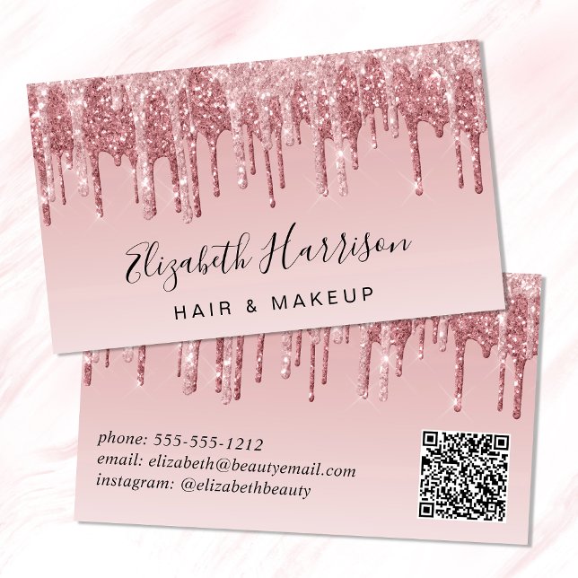 Glitter Beauty QR Code Pink Rose Gold Business Card (Creator Uploaded)