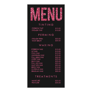 Glitter Beauty Salon Beautician Menu Price List