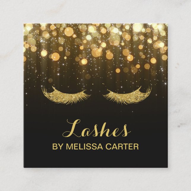 Glitter Beauty Salon Makeup Artist Lash Extensions Square Business Card (Front)