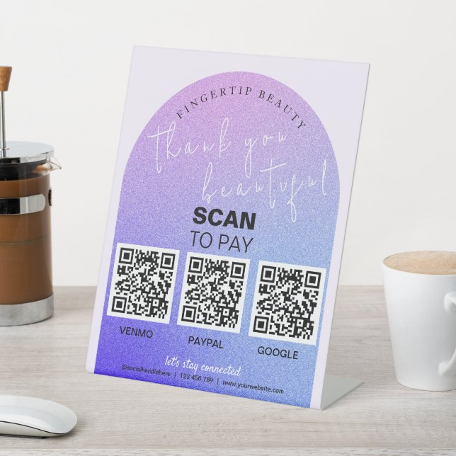 Glitter Beauty Salon QR Code Contactless Pay Pedestal Sign (In SItu)