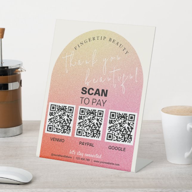 Glitter Beauty Salon QR Code Contactless Pay Pedestal Sign (In SItu)