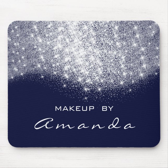 Glitter Beauty Studio Makeup Silver Blue Navy Name Mouse Mat (Front)