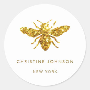 glitter bee logo classic round sticker
