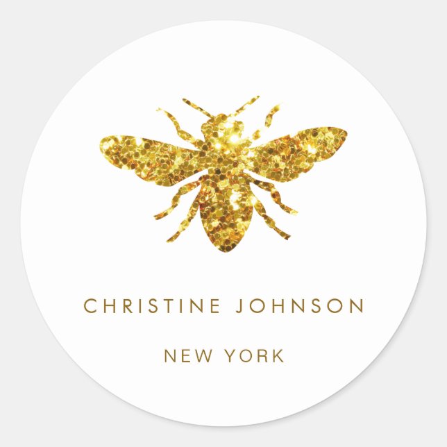 glitter bee logo classic round sticker (Front)