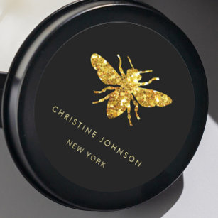 glitter bee logo on black classic round sticker