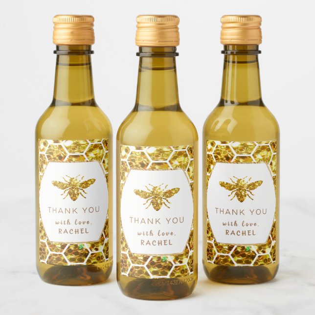 glitter bee thank you wine label (Bottles)