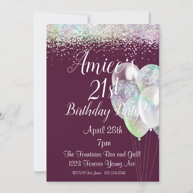 Glitter Birthday, 21st Birthday, Invitation (Front)