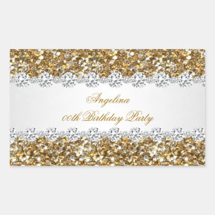 Glitter Birthday Party Gold Diamond Trim Any Age Rectangular Sticker