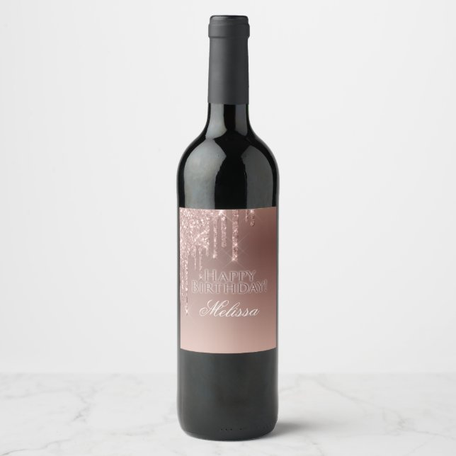 Glitter Birthday Party Pink Glam Wine Label (Front)