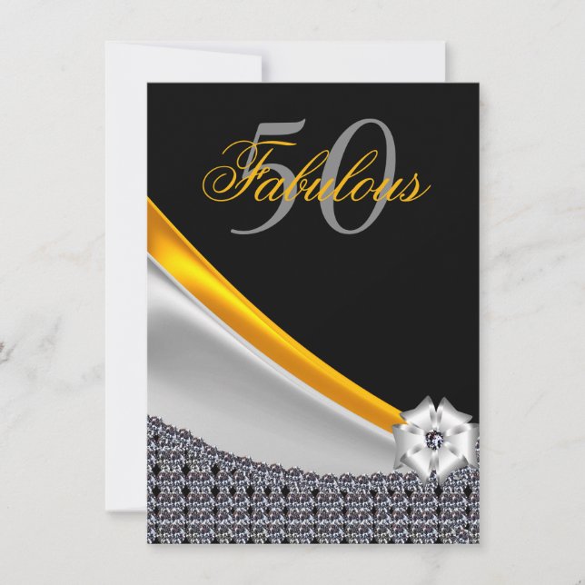 Glitter Black and Gold Fabulous 50th Birthday Invitation (Front)