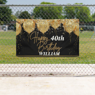 Glitter Black and Gold Happy Birthday Banner