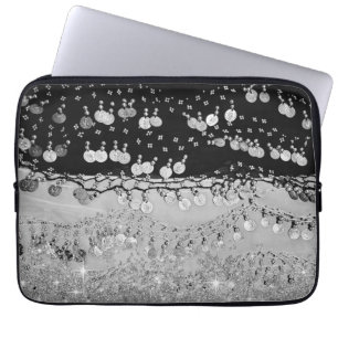 Glitter Black and Silver Coins    Laptop Sleeve